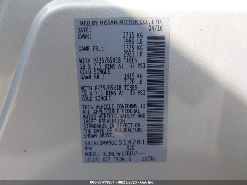 2016 INFINITI QX60 - 5N1AL0MM9GC514281