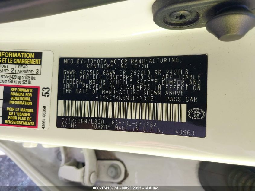 2021 TOYOTA CAMRY V6 - 4T1KZ1AK9MU047316
