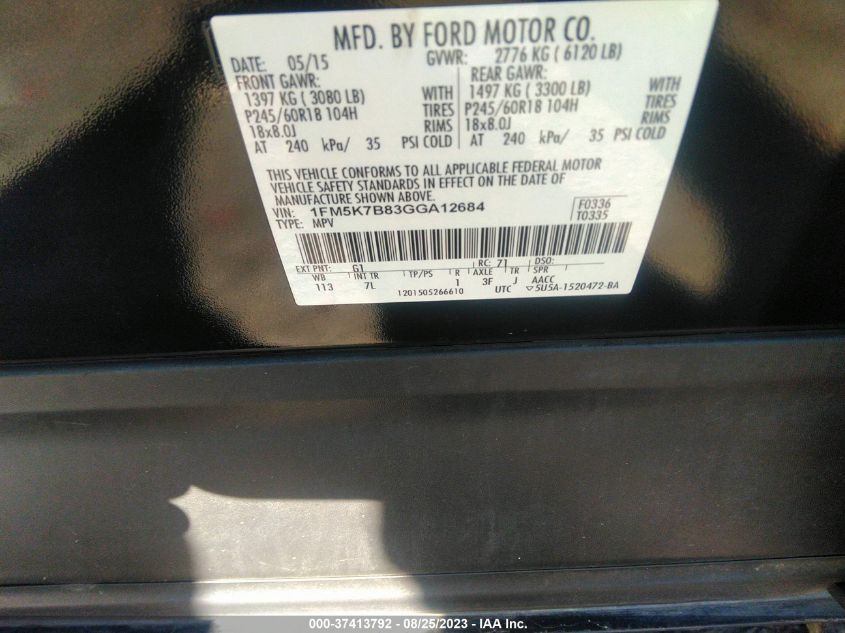 2016 FORD EXPLORER BASE - 1FM5K7B83GGA12684