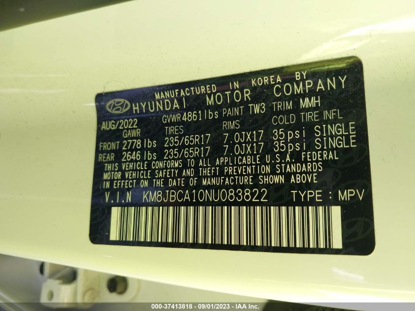 2022 HYUNDAI TUCSON HYBRID BLUE - KM8JBCA10NU083822