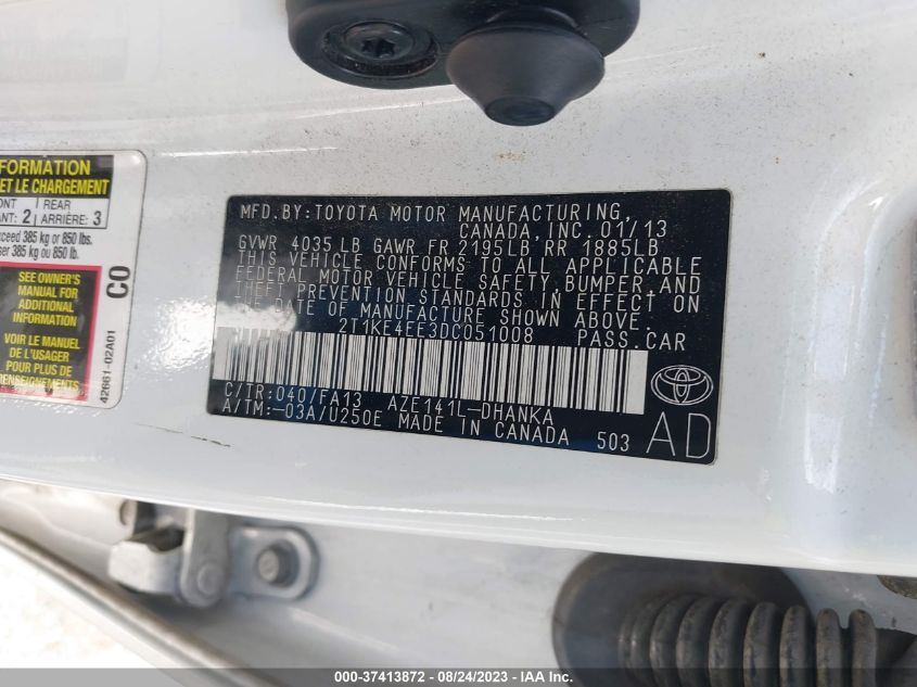 2013 TOYOTA MATRIX S - 2T1KE4EE3DC051008