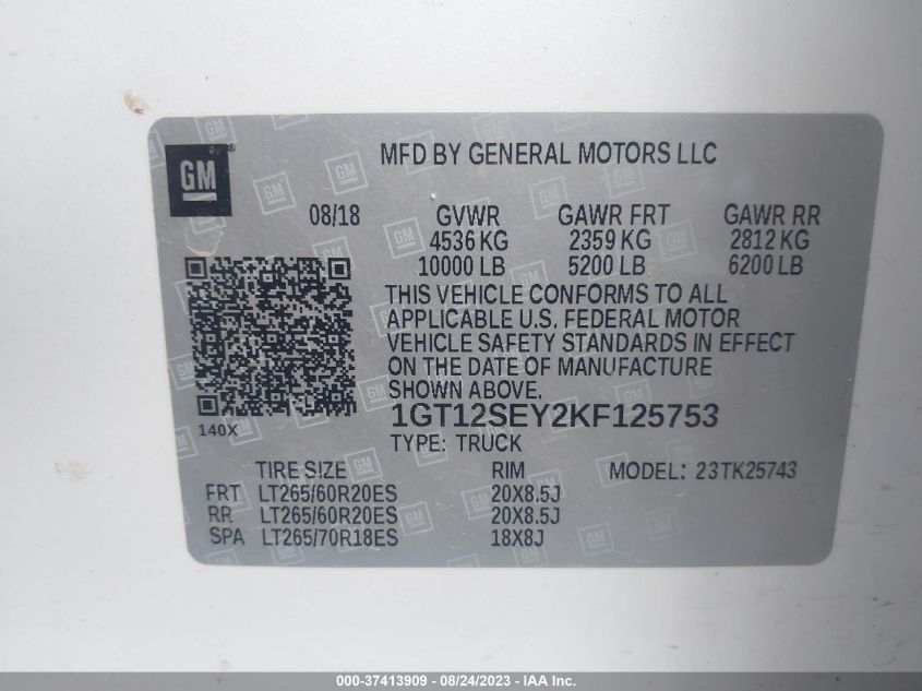 2019 GMC SIERRA 2500HD DENALI - 1GT12SEY2KF125753