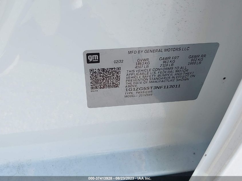 2022 CHEVROLET MALIBU RS - 1G1ZG5ST3NF113011