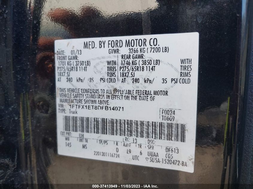 2013 FORD F-150 XL/XLT/FX4/LARIAT - 1FTFX1ET8DFB14071