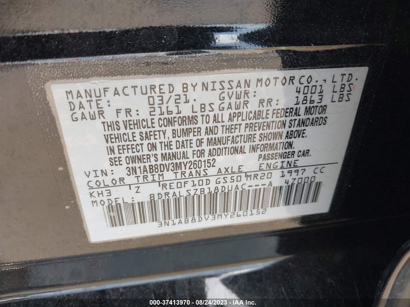VIN 3N1AB8DV3MY260152 2021 NISSAN SENTRA SR