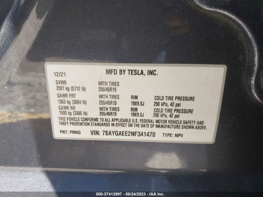 7SAYGAEE2NF341470 Tesla Model Y  9