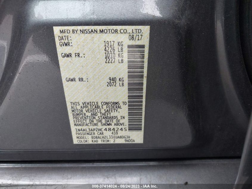 2017 NISSAN ALTIMA 2.5 SR - 1N4AL3AP2HC484245