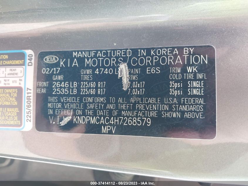 2017 KIA SPORTAGE LX - KNDPMCAC4H7268579