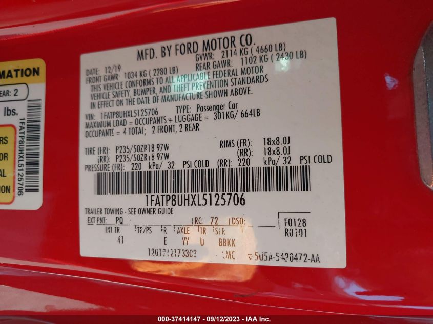 2020 FORD MUSTANG ECOBOOST - 1FATP8UHXL5125706