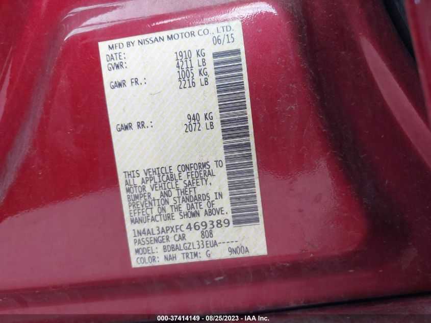 2015 NISSAN ALTIMA 2.5 - 1N4AL3APXFC469389
