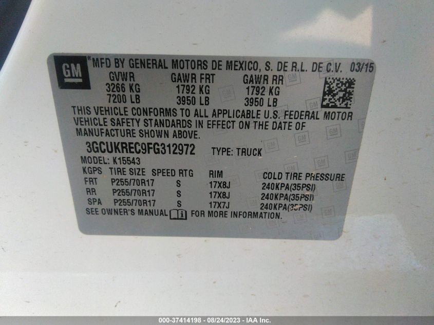 2015 CHEVROLET SILVERADO 1500 LT - 3GCUKREC9FG312972