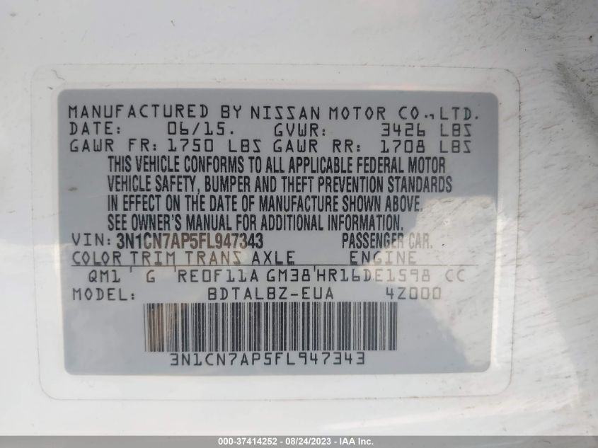 2015 NISSAN VERSA SV - 3N1CN7AP5FL947343