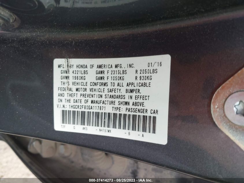 2016 HONDA ACCORD SEDAN EX-L - 1HGCR2F80GA117871