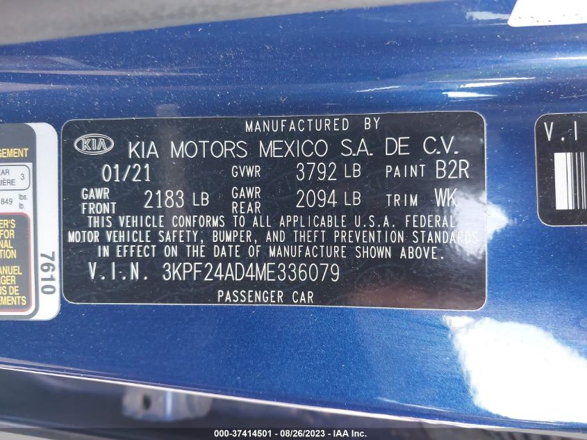 2021 KIA FORTE LXS - 3KPF24AD4ME336079