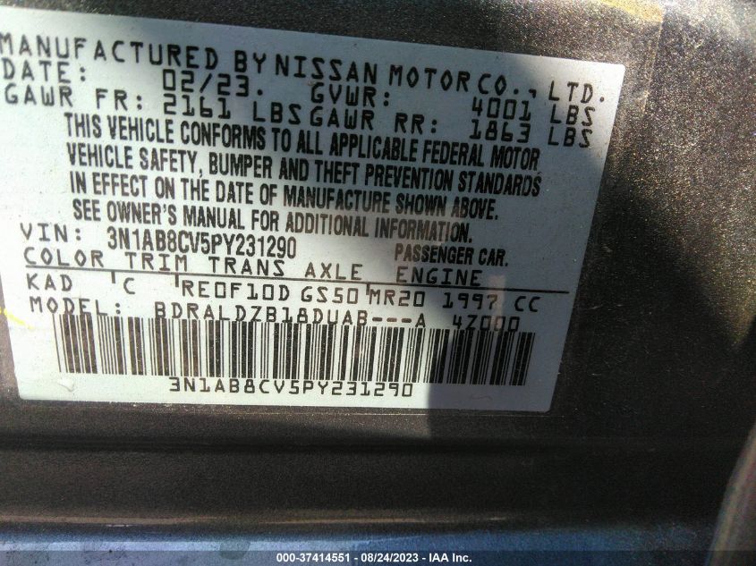 2023 NISSAN SENTRA SV - 3N1AB8CV5PY231290