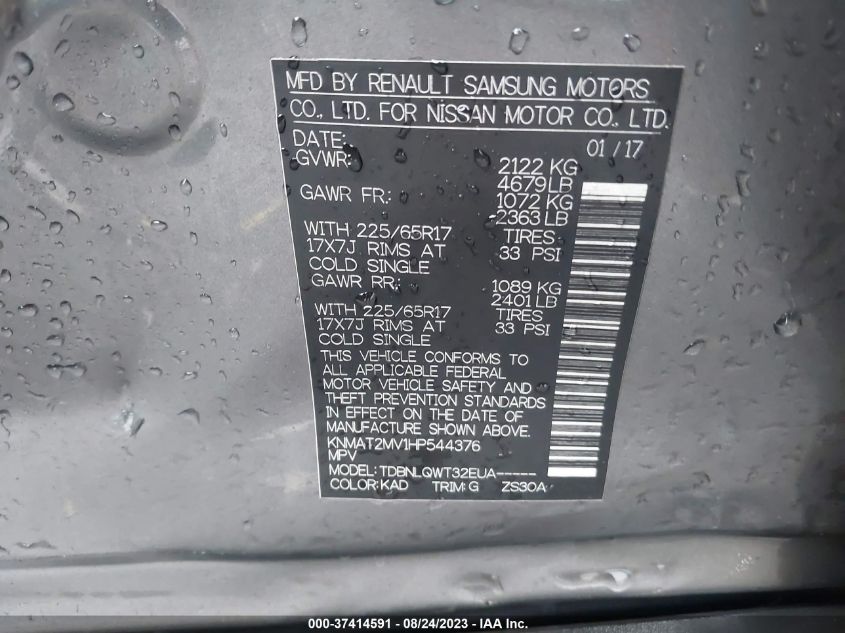 2017 NISSAN ROGUE SV - KNMAT2MV1HP544376