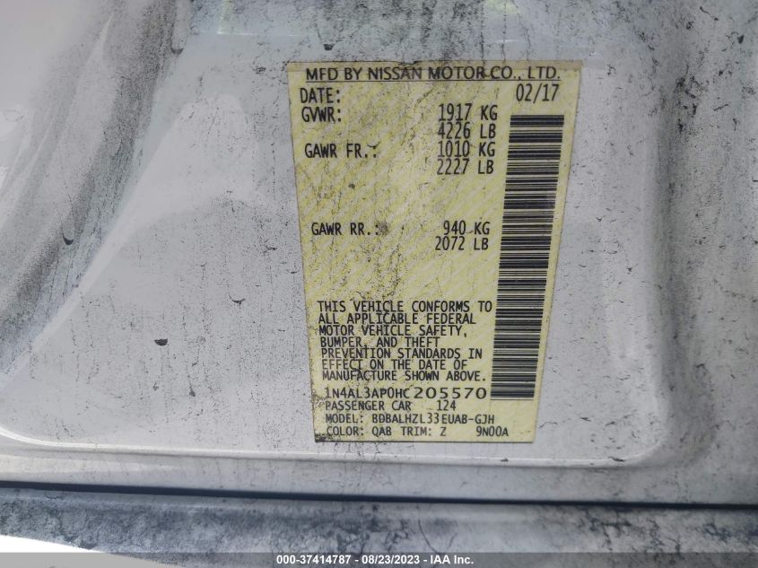 2017 NISSAN ALTIMA 2.5 SR - 1N4AL3AP0HC205570
