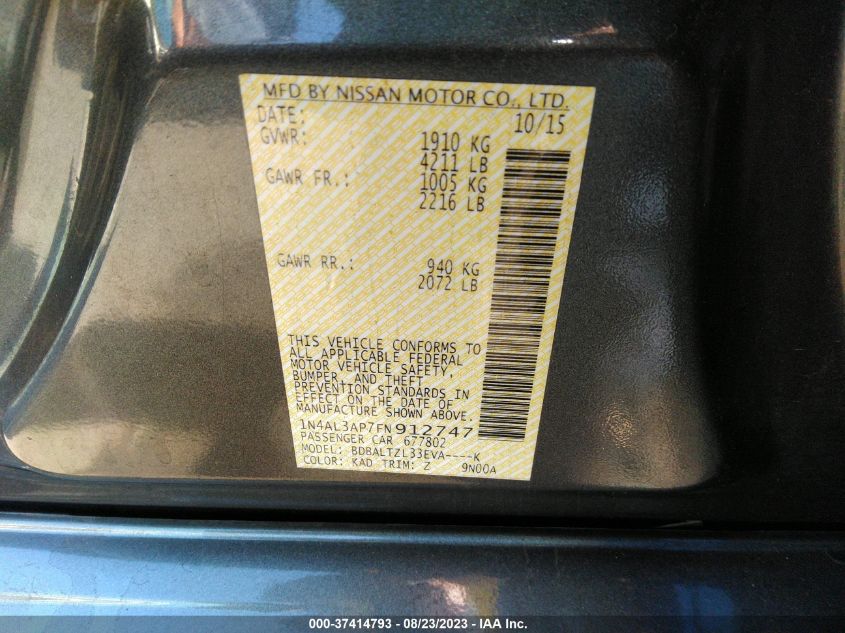2015 NISSAN ALTIMA 2.5 SL - 1N4AL3AP7FN912747