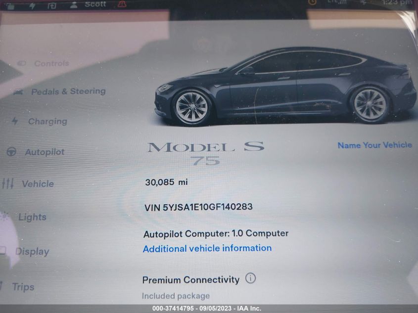 2016 TESLA MODEL S 70 KWH - 5YJSA1E10GF140283