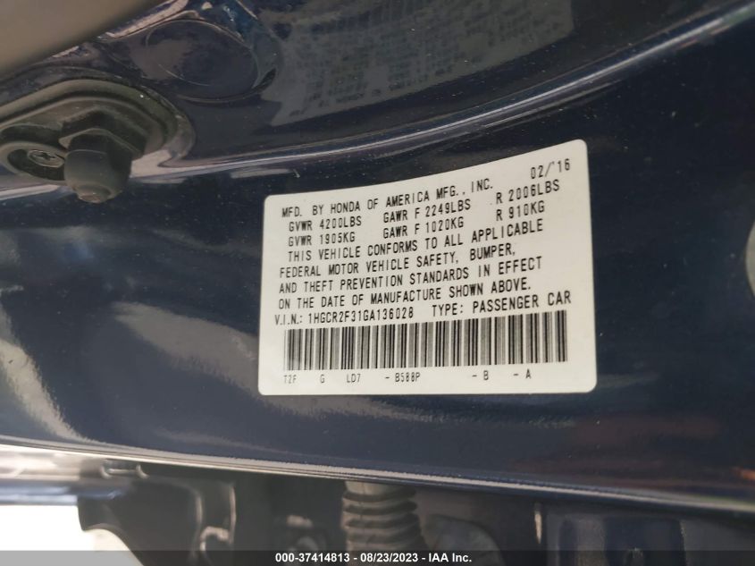 2016 HONDA ACCORD SEDAN LX - 1HGCR2F31GA136028