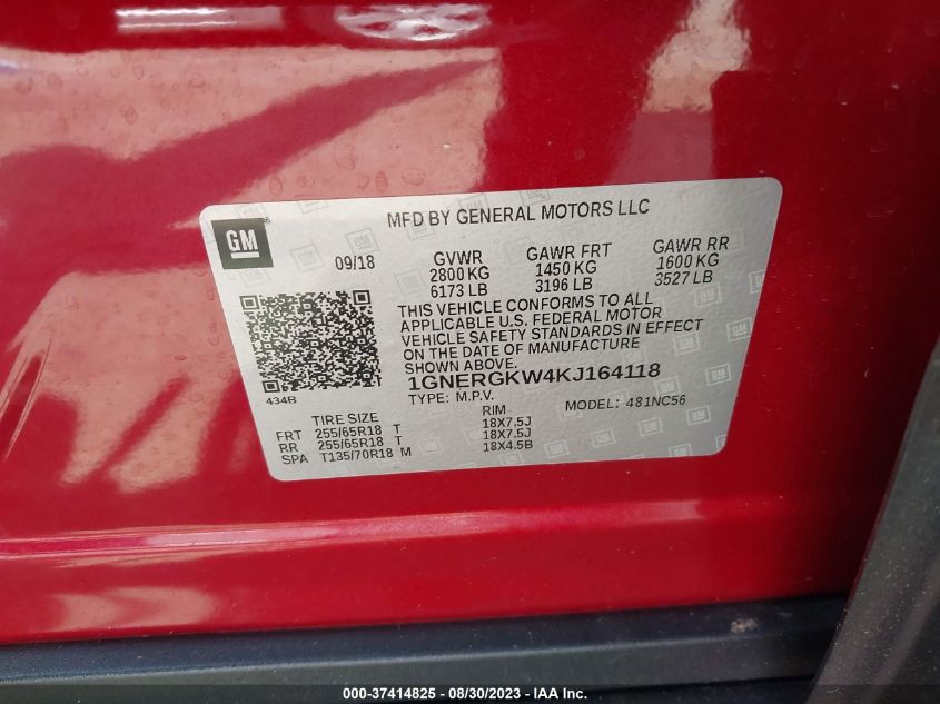 2019 CHEVROLET TRAVERSE LT CLOTH - 1GNERGKW4KJ164118