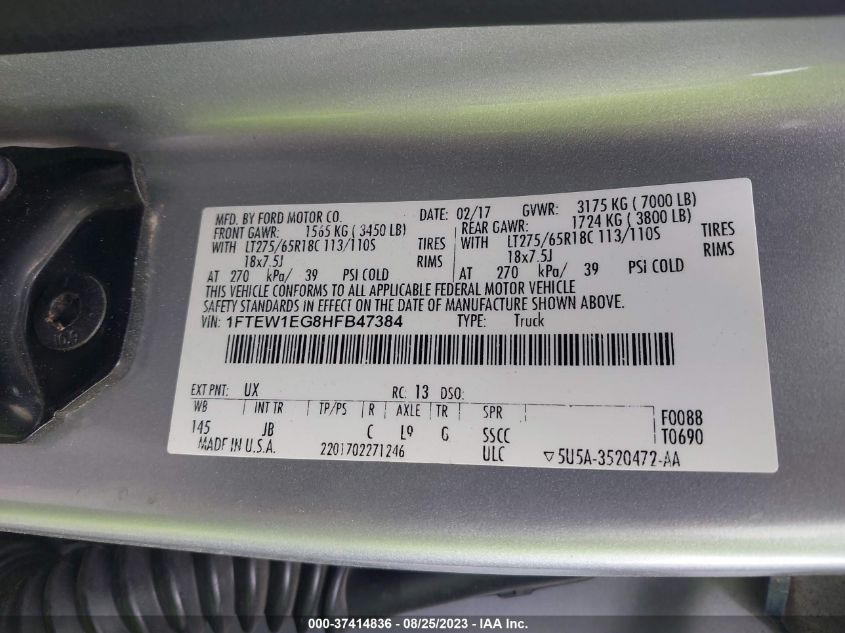 2017 FORD F-150 XL/XLT/LARIAT - 1FTEW1EG8HFB47384