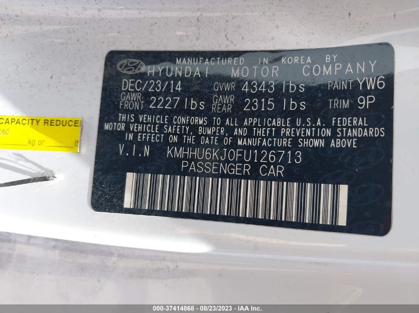 2015 HYUNDAI GENESIS  3.8 R-SPEC - KMHHU6KJ0FU126713
