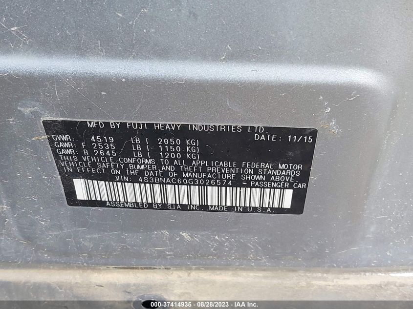 2016 SUBARU LEGACY 2.5I PREMIUM - 4S3BNAC60G3026574