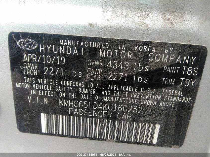 2019 HYUNDAI IONIQ PLUG-IN HYBRID - KMHC65LD4KU160252