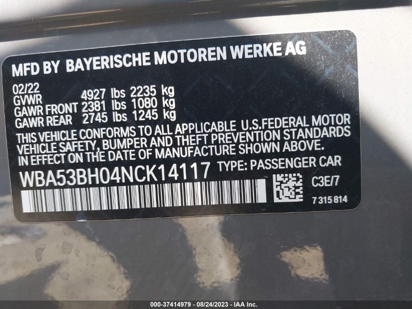 WBA53BH04NCK14117 BMW 530 I 9