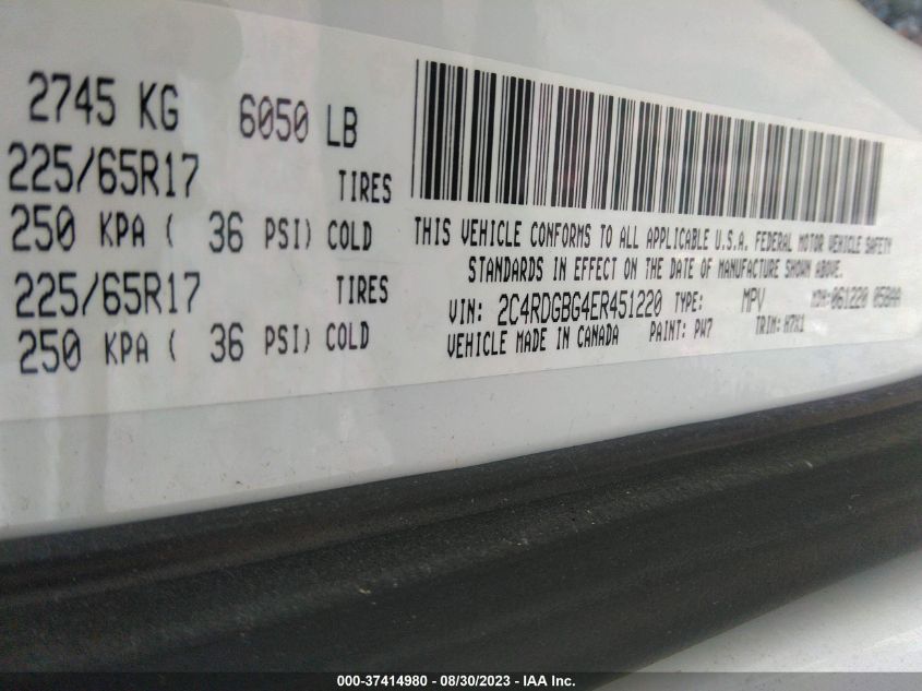 2014 DODGE GRAND CARAVAN AMERICAN VALUE PKG - 2C4RDGBG4ER451220