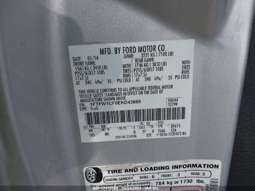 2014 FORD F-150 XL/STX/XLT/FX2/LARIAT - 1FTFW1CF0EKD43885
