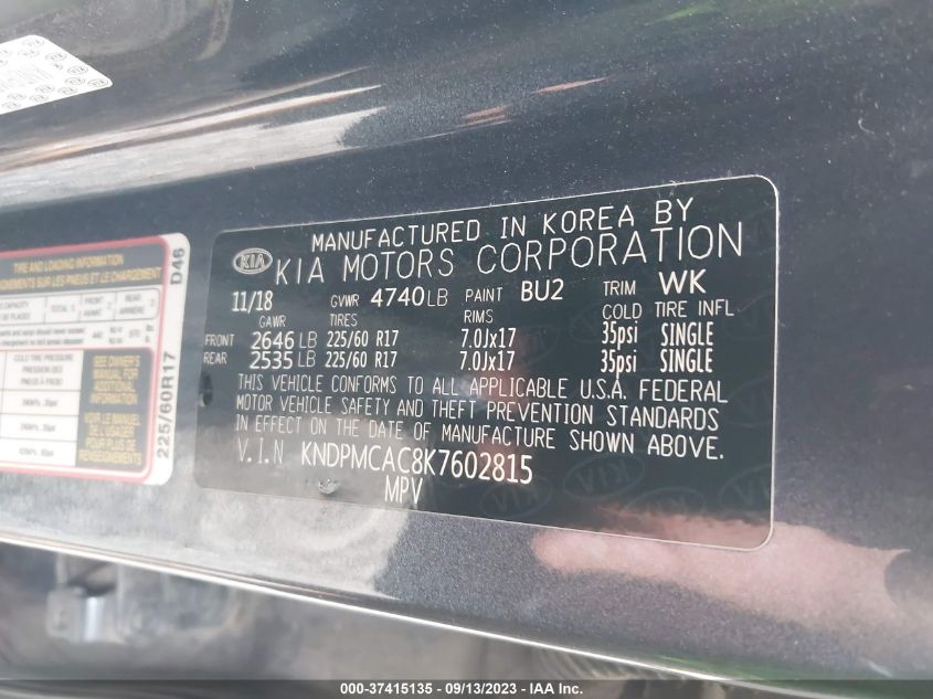 2019 KIA SPORTAGE LX - KNDPMCAC8K7602815