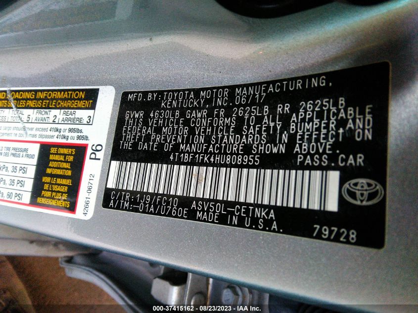 2017 TOYOTA CAMRY XLE/SE/LE/XSE - 4T1BF1FK4HU808955