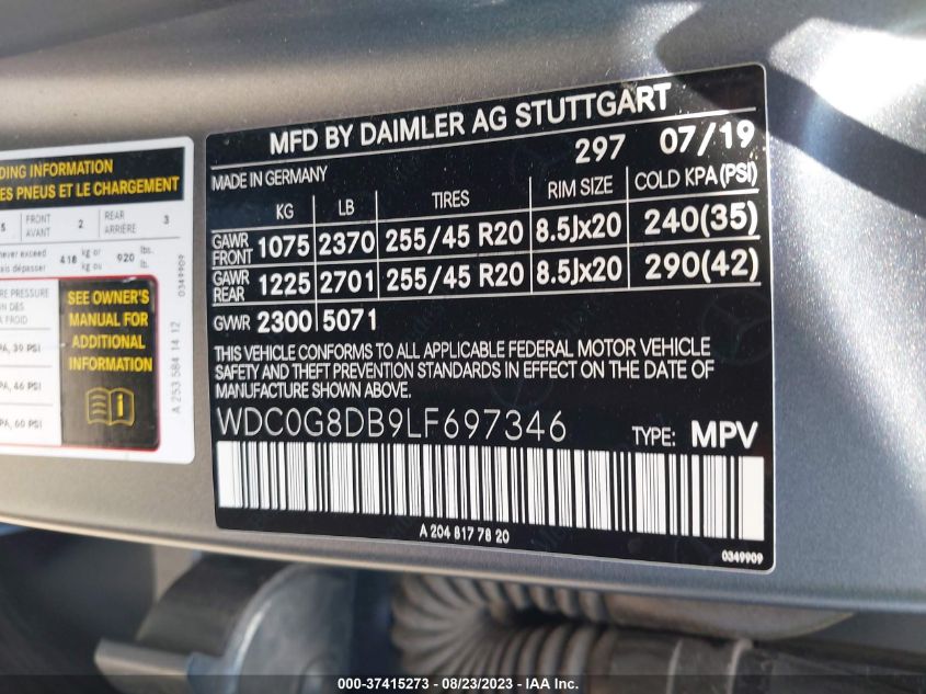 2020 MERCEDES-BENZ GLC GLC 300 - WDC0G8DB9LF697346