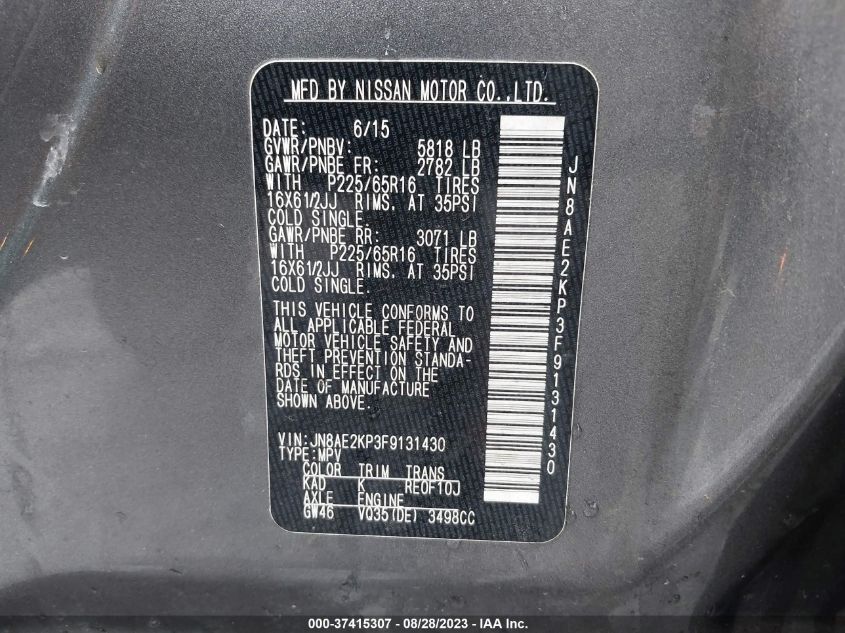 2015 NISSAN QUEST S - JN8AE2KP3F9131430
