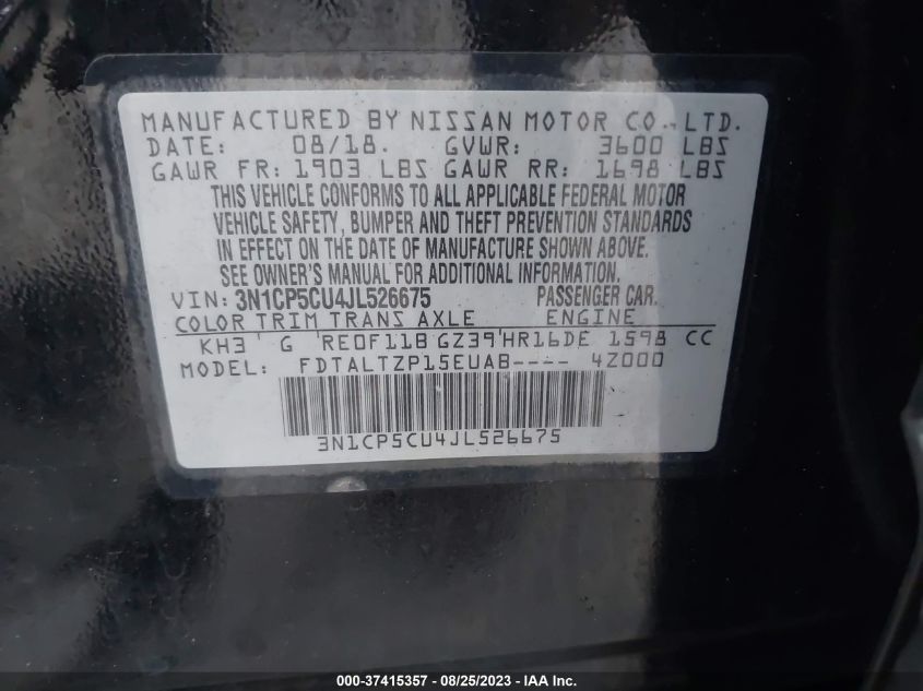 2018 NISSAN KICKS SR - 3N1CP5CU4JL526675