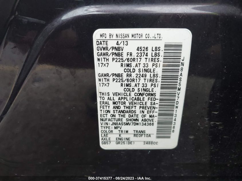 2013 NISSAN ROGUE SV - JN8AS5MV7DW134366