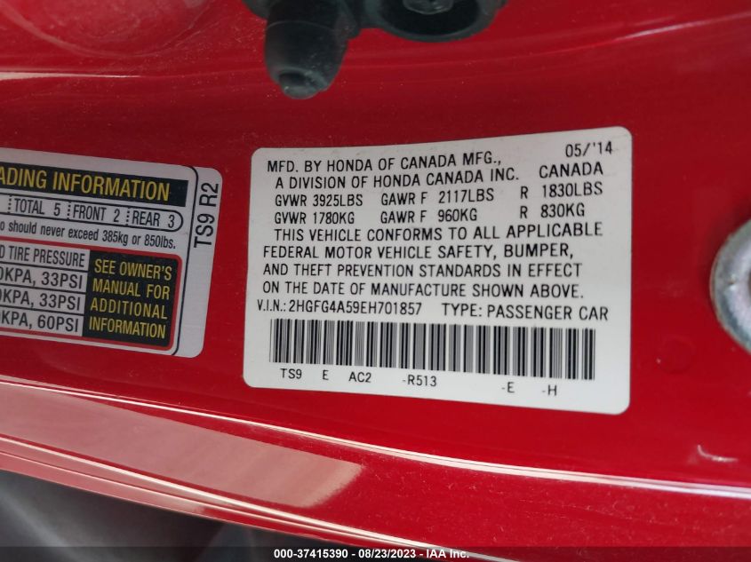 2014 HONDA CIVIC COUPE SI - 2HGFG4A59EH701857