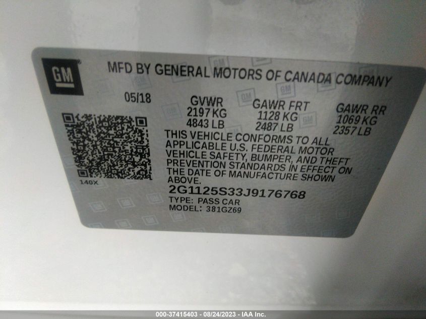 2018 CHEVROLET IMPALA PREMIER - 2G1125S33J9176768