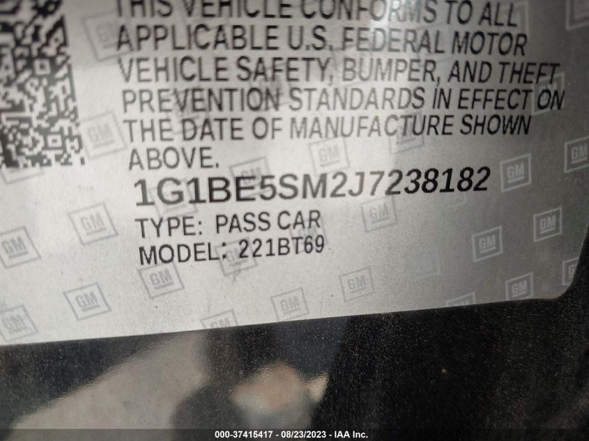 2018 CHEVROLET CRUZE LT - 1G1BE5SM2J7238182