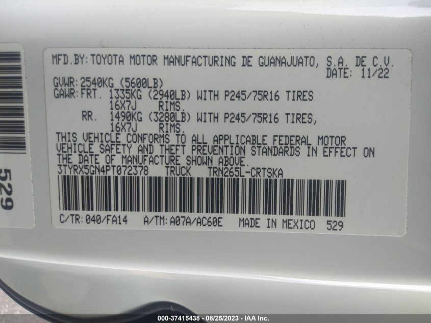 2023 TOYOTA TACOMA 2WD SR/SR5 - 3TYRX5GN4PT072378