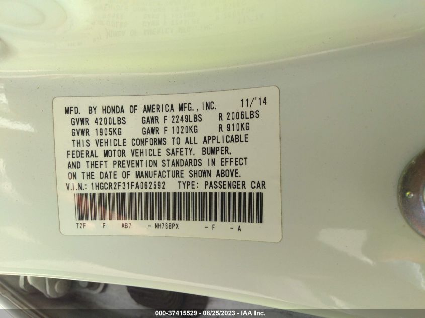 2015 HONDA ACCORD SEDAN LX - 1HGCR2F31FA062592