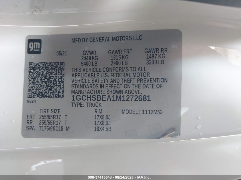 2021 CHEVROLET COLORADO 2WD WORK TRUCK - 1GCHSBEA1M1272681