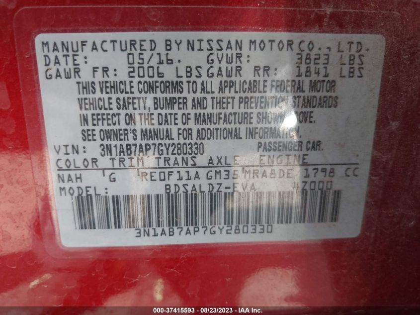 2016 NISSAN SENTRA SV - 3N1AB7AP7GY280330