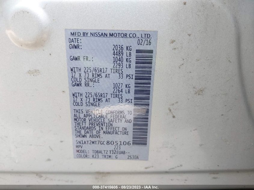 2016 NISSAN ROGUE SV - 5N1AT2MT7GC805106