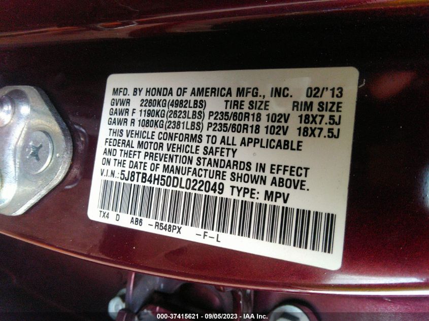 2013 ACURA RDX TECH PKG - 5J8TB4H50DL022049