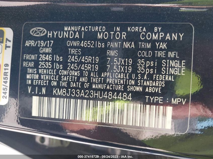 2017 HYUNDAI TUCSON LIMITED - KM8J33A23HU484484