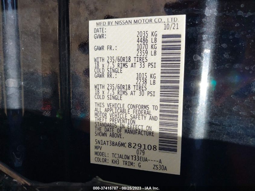 2021 NISSAN ROGUE SV - 5N1AT3BA6MC829108
