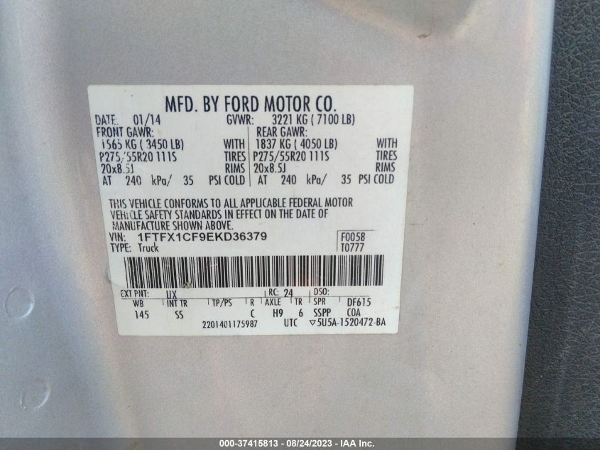 2014 FORD F-150 XL/XLT/STX/FX2/LARIAT - 1FTFX1CF9EKD36379